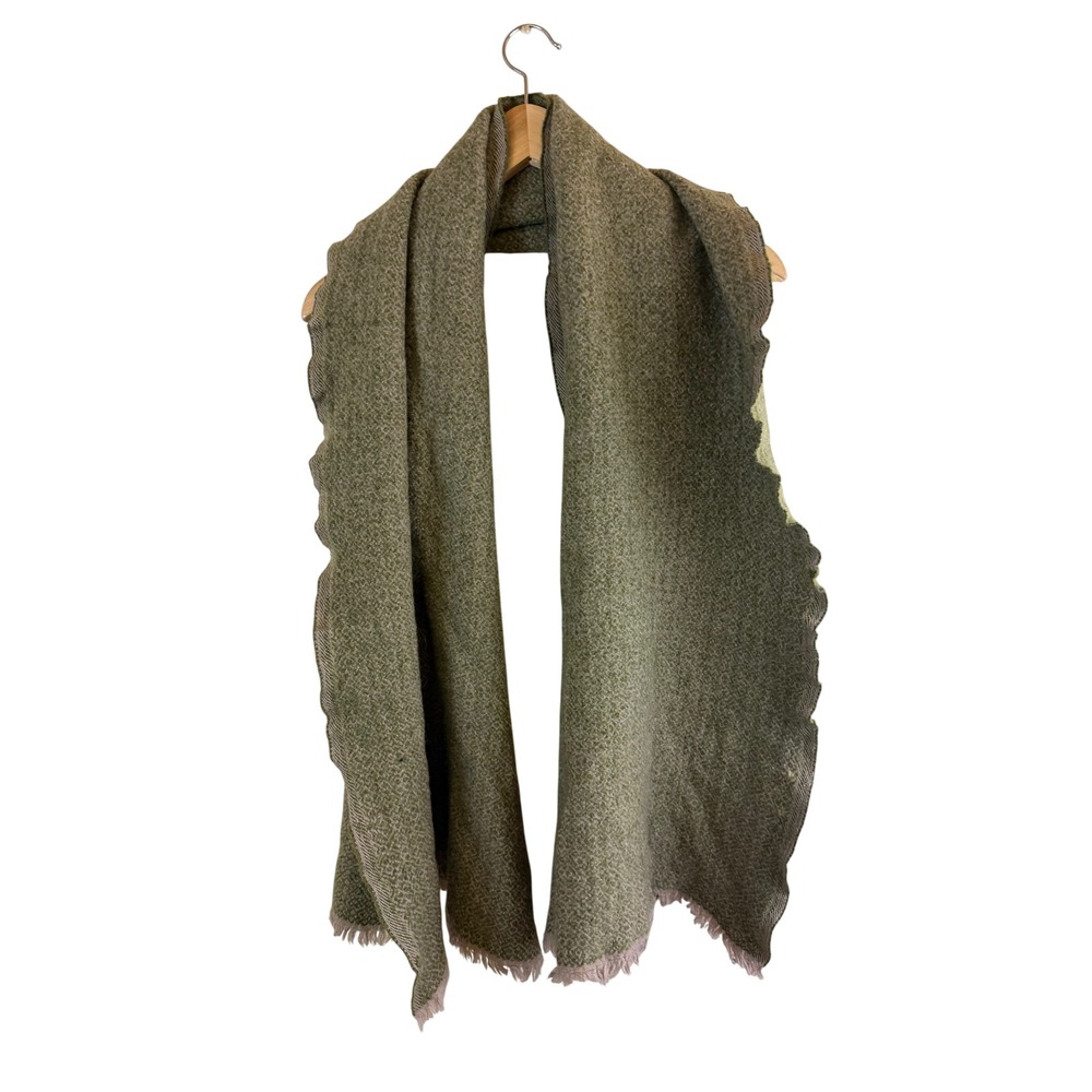 Lapuan Kankurit Wool Stole Scarf Unisex OS Green Woven Fringed Finland FLAW
